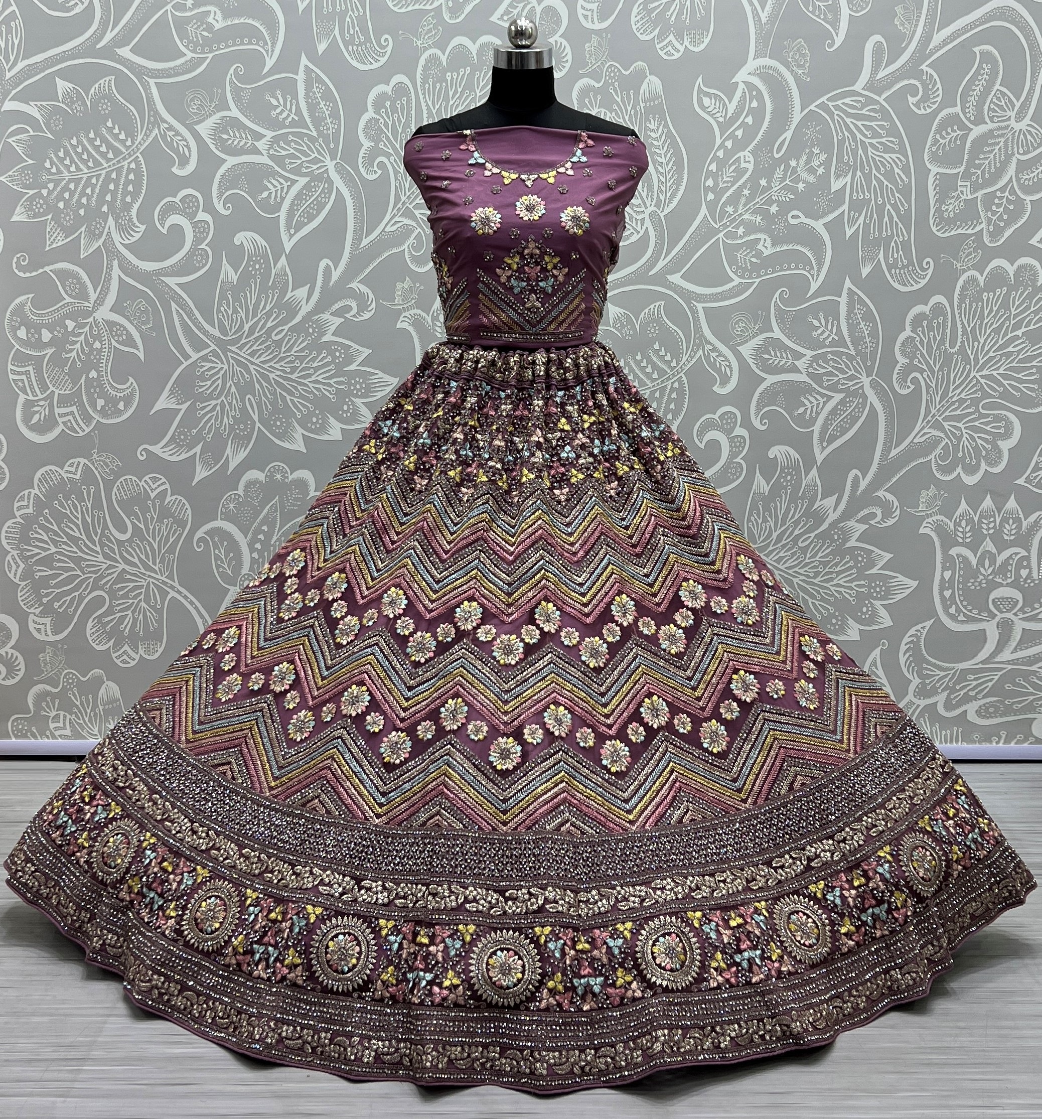 Wine Thread embroidered combine with zari work lehenga choli 